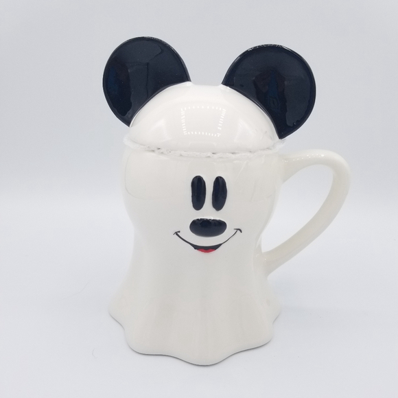 Disney 2022 Mickey Mouse Ghost Coffee Mug with Topper Halloween NWOT - Picture 1 of 6
